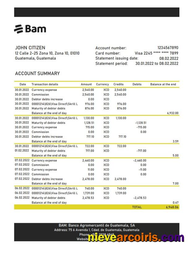 Guatemala Agromercantil Bank statement